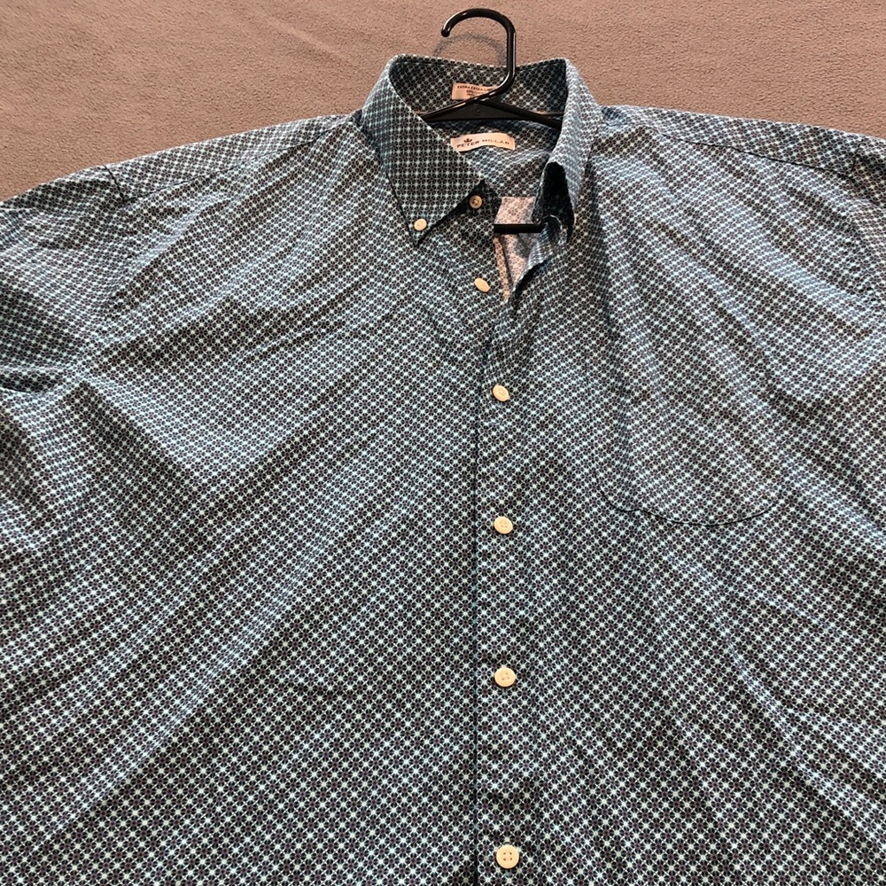 Peter Millar Shirt Mens XXL‎ Blue Short Sleeve Button Up 100% Cotton